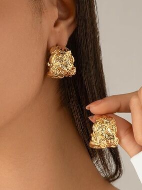 Color Gold Sculpted Statement Earrings